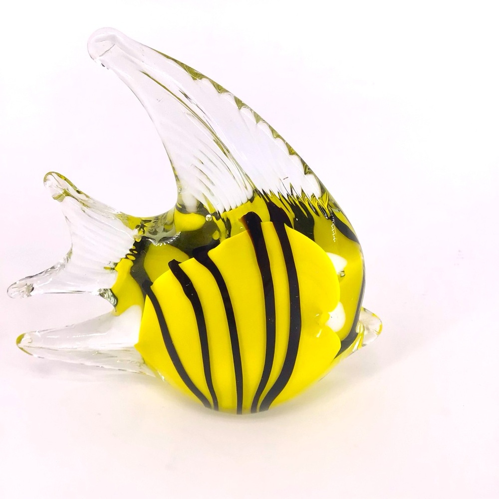 Yellow Striped Hand Blown Glass Angelfish Paperweight